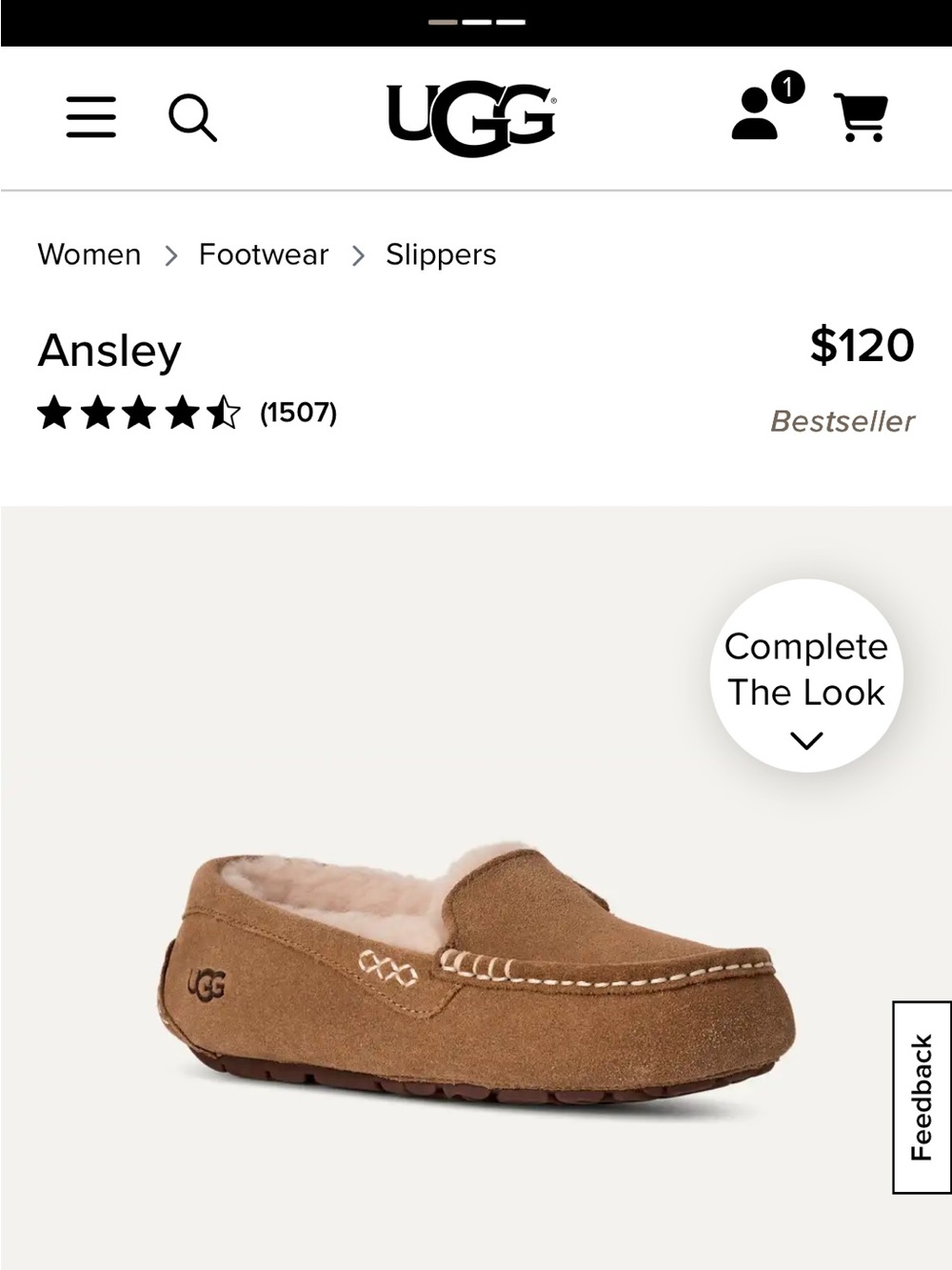 UGG Ansley Suede Moccasin in Chestnut Brown with Shearling size 7